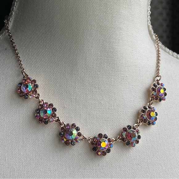 LC Lauren Conrad | Elegant Floral Gold Tone Necklace with Multicolor AB Crystals - Picture 1 of 14